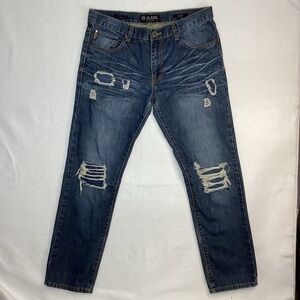 CJ Banks Premium 36 32 Slim Straight Distressed Moto Repaired Mid Rise Jeans